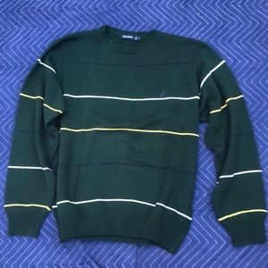 Large Nautica Green with white, blue, yellow stripes sweater